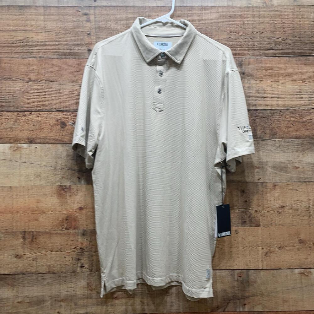 Linksoul Polo Shirt Mens Size XL Beige Stripe Golf Lanto Charity Classic